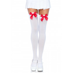 Leg Avenue Nylon Thigh Highs with Bow 6255 White-Red