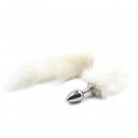 Fetish Addict Metal Butt Plug with Foxy Tail Velvet Touch 40cm White
