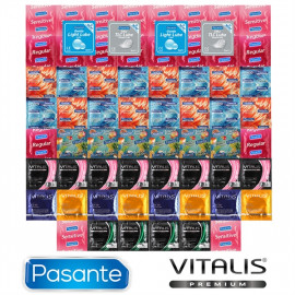 Christmas Package of Warming, Cooling and Glowing Condoms - 62 Pasante Condoms and Vitalis Premium + 4 Pasante Lubricating Gels as a Gift