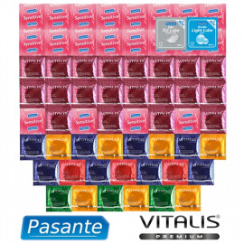 Promo Package extra tenkých Condoms - 61 Pasante Condoms and Vitalis Premium + Lubricating Gels Pasante As a Gift