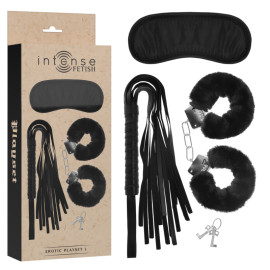 Intense Fetish Erotic Playset 1 With Handcuffs, Blind Mask & Flogger Black