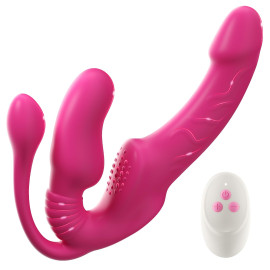 SuperLove Triple Delight Strapless Triple Motor Vibrating Strap-On with Remote Pink