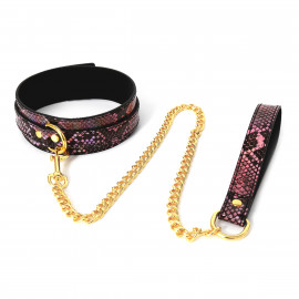 Kiotos Collar with Leash Reptile Gold/Pink